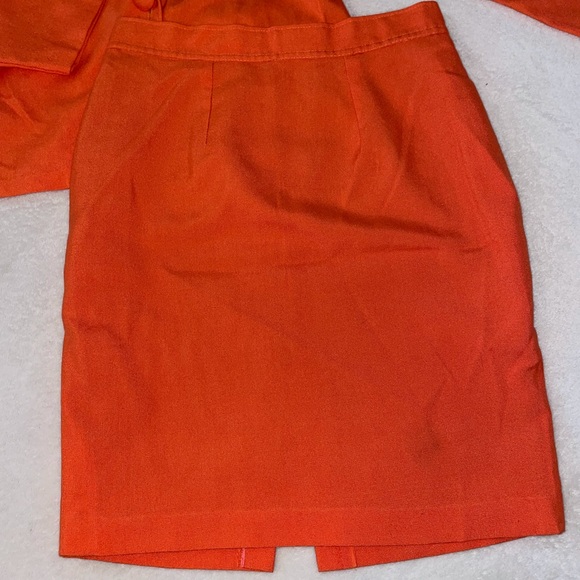 Vintage Bright Orange 2 Piece Skirt Suit Set with Blazer - Picture 2 of 4